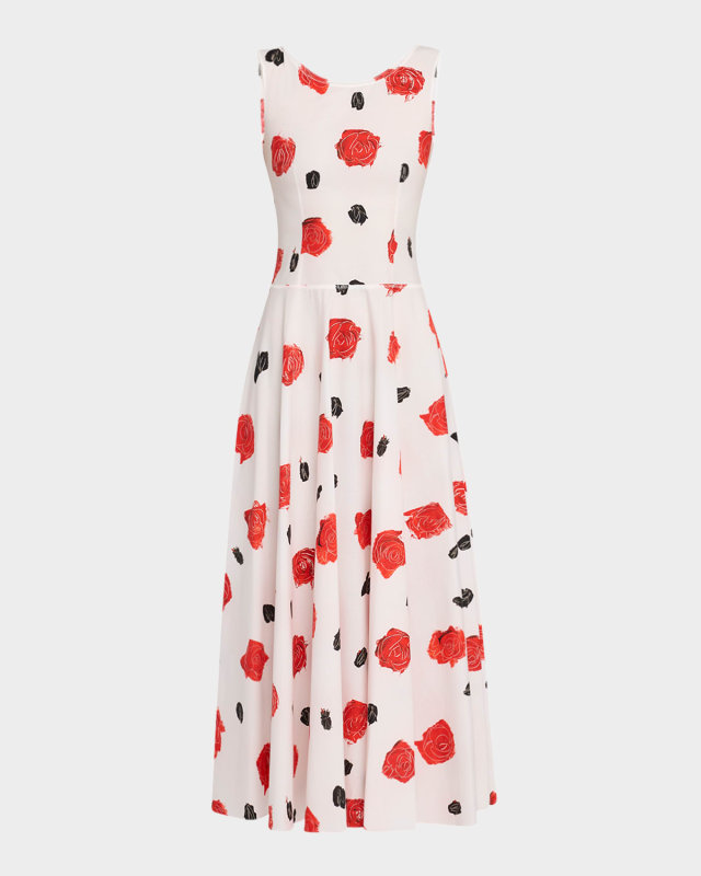 Rose-Print Bustier Ankle Dress